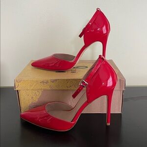 Mix No 6 Red Patent Leather Heels with Ankle Strap